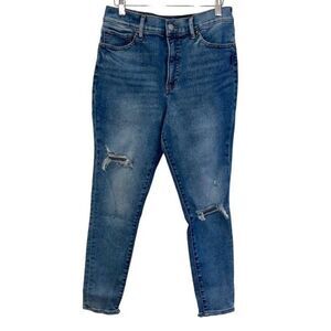 Express‎ Womens Raw Hem Cotton Blend High-Rise Skinny Jeans Blue Size 10R